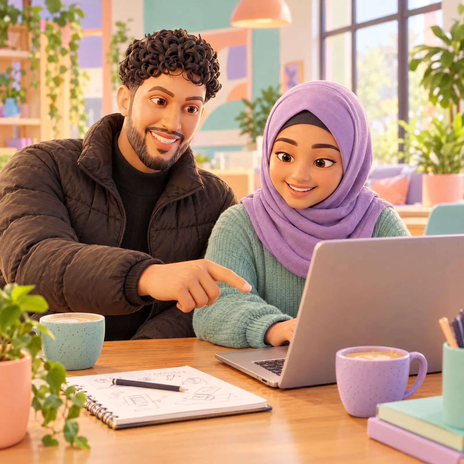 Harrez mentoring a Scholar at a laptop